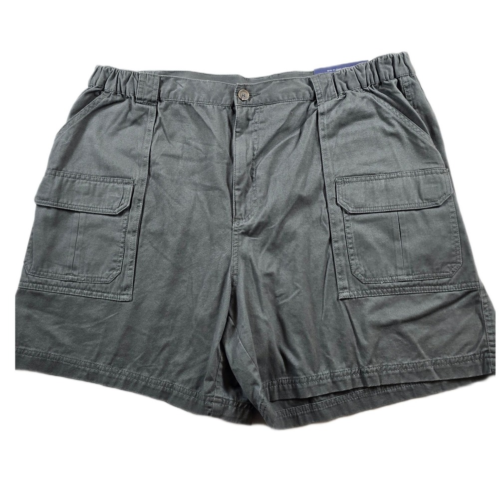 Croft & Barrow Cargo Shorts Mens 44 Green Cotton Side-Elastic Relaxed Fit 7" NEW